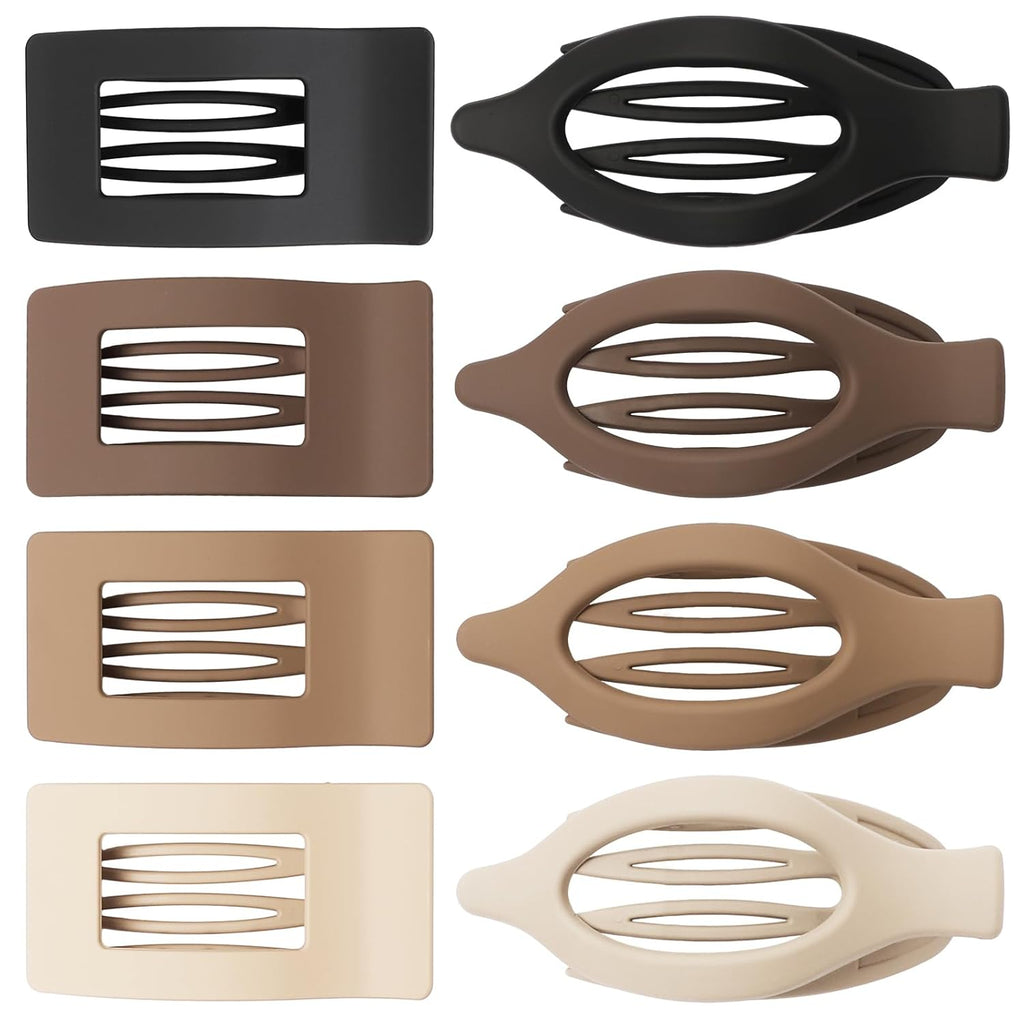 8Pcs French Flat Hair Clips for Women 2 Styles Claw Clips for Girls Matte Flat Hair Claw Clips for Thin and Thick Hair Large Non-slip Strong Hold Hair Accessories for Women (Brown)
