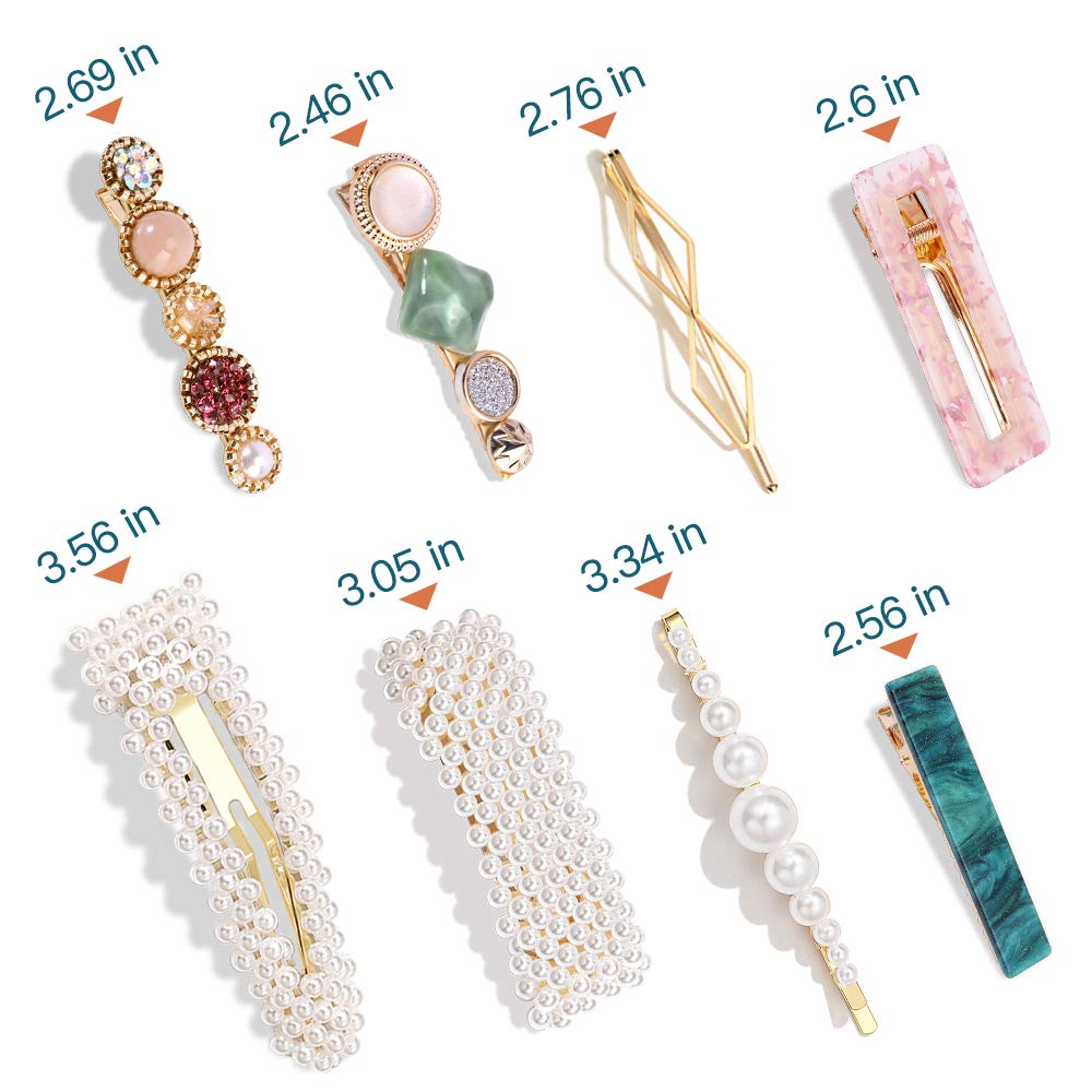 28 PCS Hingwah Pearls and Acrylic Resin Hair Clips. Handmade Hair Barrettes. Marble Alligator bobby pins. Glitter Crystal Geometric Hairpin. Elegant Gold Hair Accessories. Gifts for Women Girls