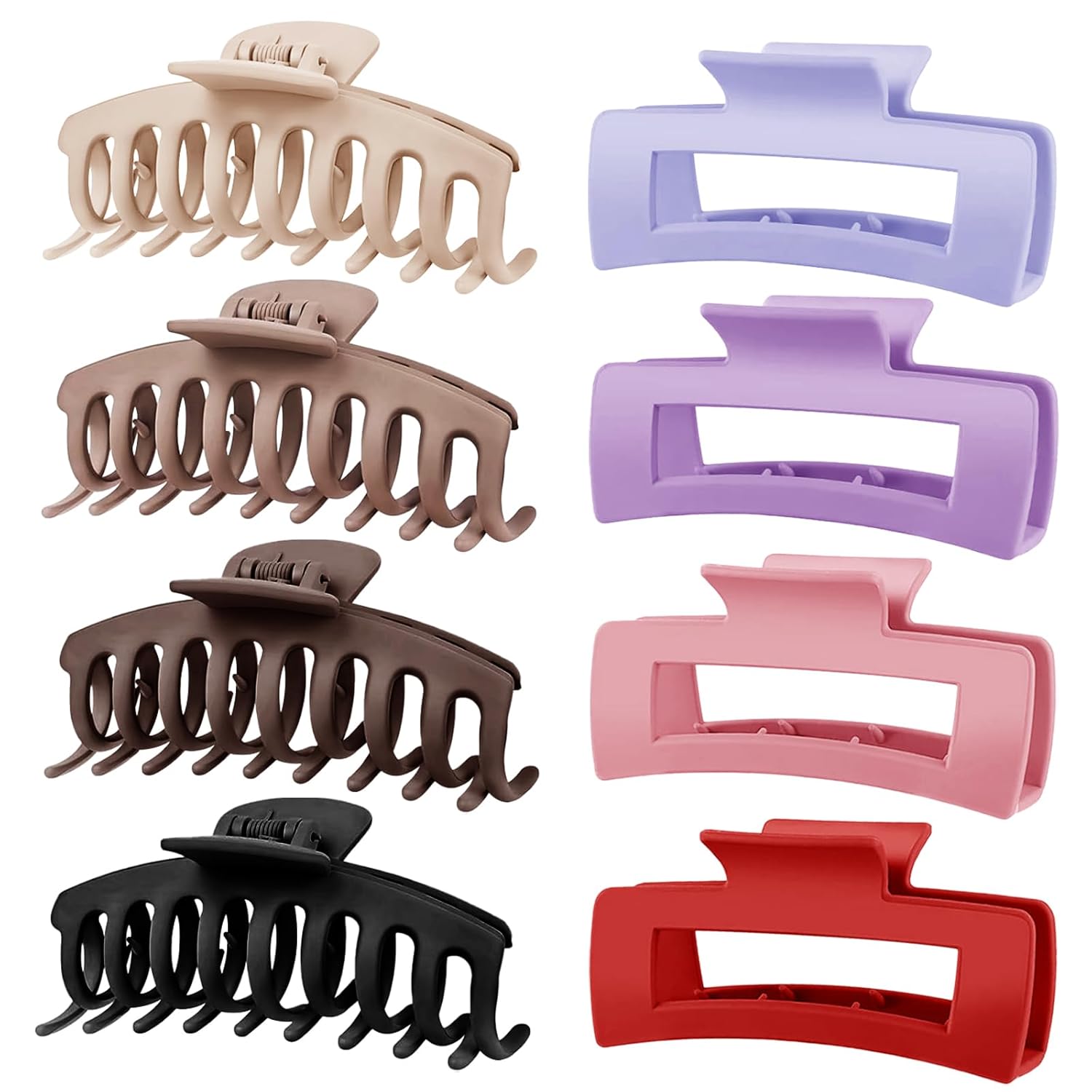 TOCESS 8 Pack Neutral Big Hair Claw Clips for Women Large Claw Clip for Thin Thick Curly Hair 90's Strong Hold 4.33 Inch Nonslip Matte Jumbo Hair Clips