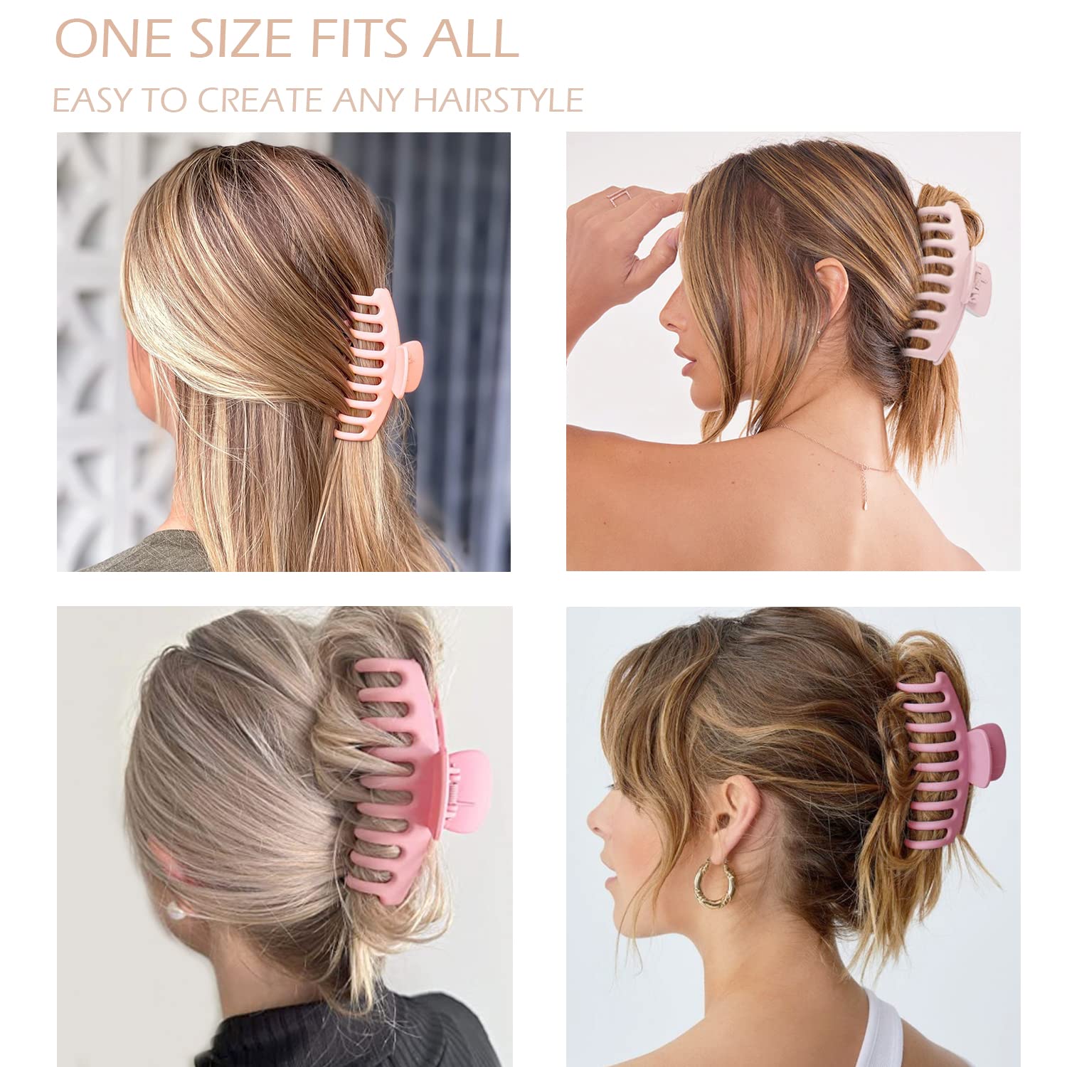 Large Hair Claw Clips 12 Pack. Flower Hair Clips for Thin Hair. Big Square Matte Strong hold for Thick Hair. 3 Styles Hair Clips for Women Thick Hair Pink Colors