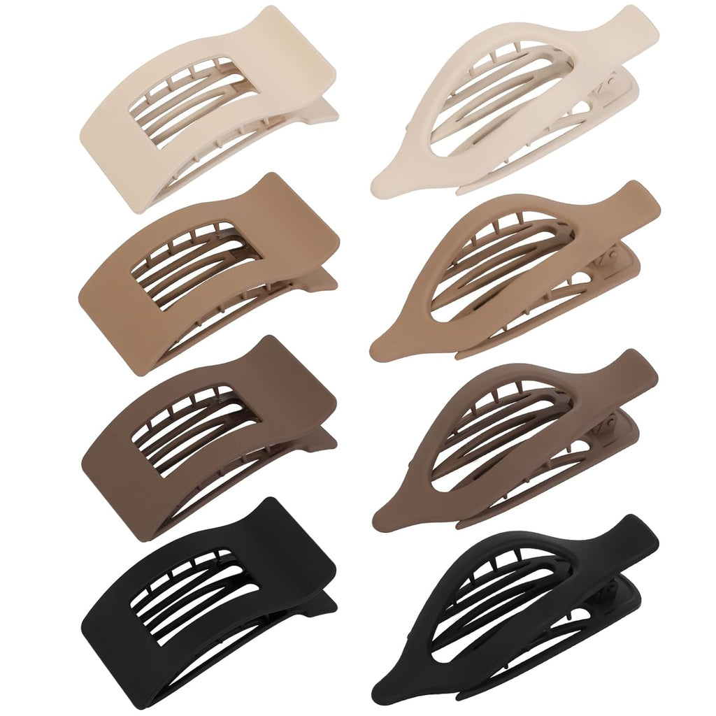8Pcs French Flat Hair Clips for Women 2 Styles Claw Clips for Girls Matte Flat Hair Claw Clips for Thin and Thick Hair Large Non-slip Strong Hold Hair Accessories for Women (Brown)