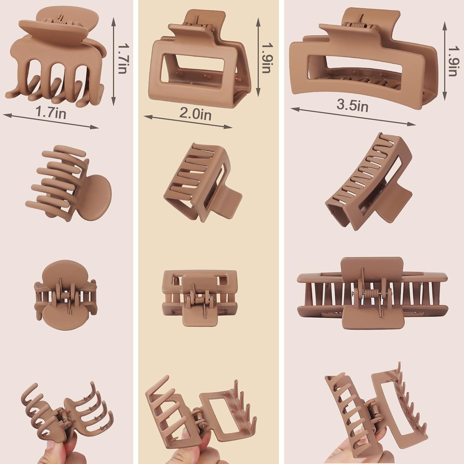 12 Pcs Hair Clips for Women 3 Styles Small Medium Large Claw Clips for Thin Thick Curly Hair. Strong Hold & Non-Slip Clips. Stylish Matte Plastic Hair Accessories Ideal Gifts for Women (Brown)