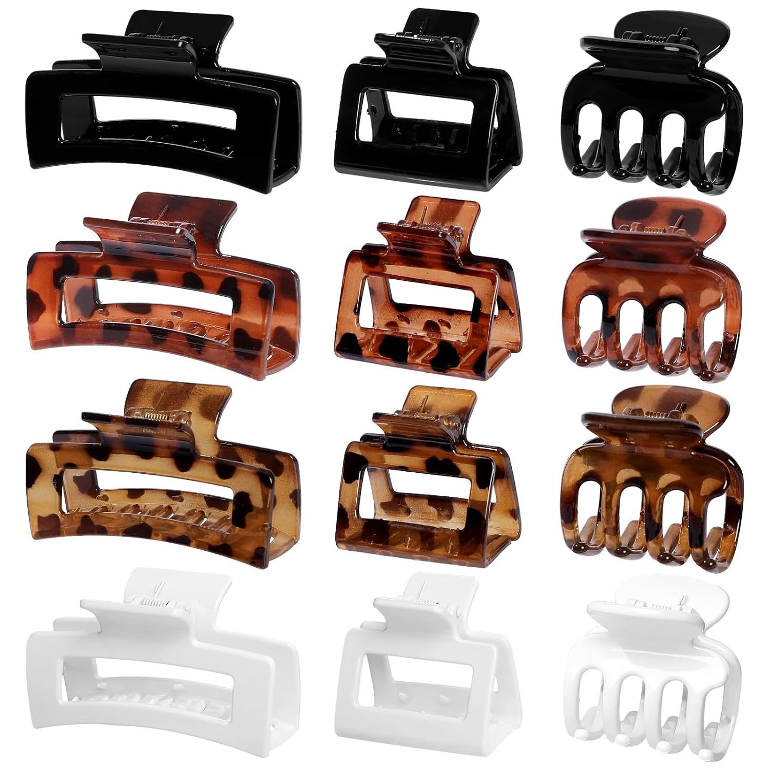 12 Pcs Hair Clips for Women 3 Styles Small Medium Large Claw Clips for Thin Thick Curly Hair. Strong Hold & Non-Slip Clips. Stylish Matte Plastic Hair Accessories Ideal Gifts for Women (Brown)