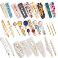 28 PCS Hingwah Pearls and Acrylic Resin Hair Clips. Handmade Hair Barrettes. Marble Alligator bobby pins. Glitter Crystal Geometric Hairpin. Elegant Gold Hair Accessories. Gifts for Women Girls