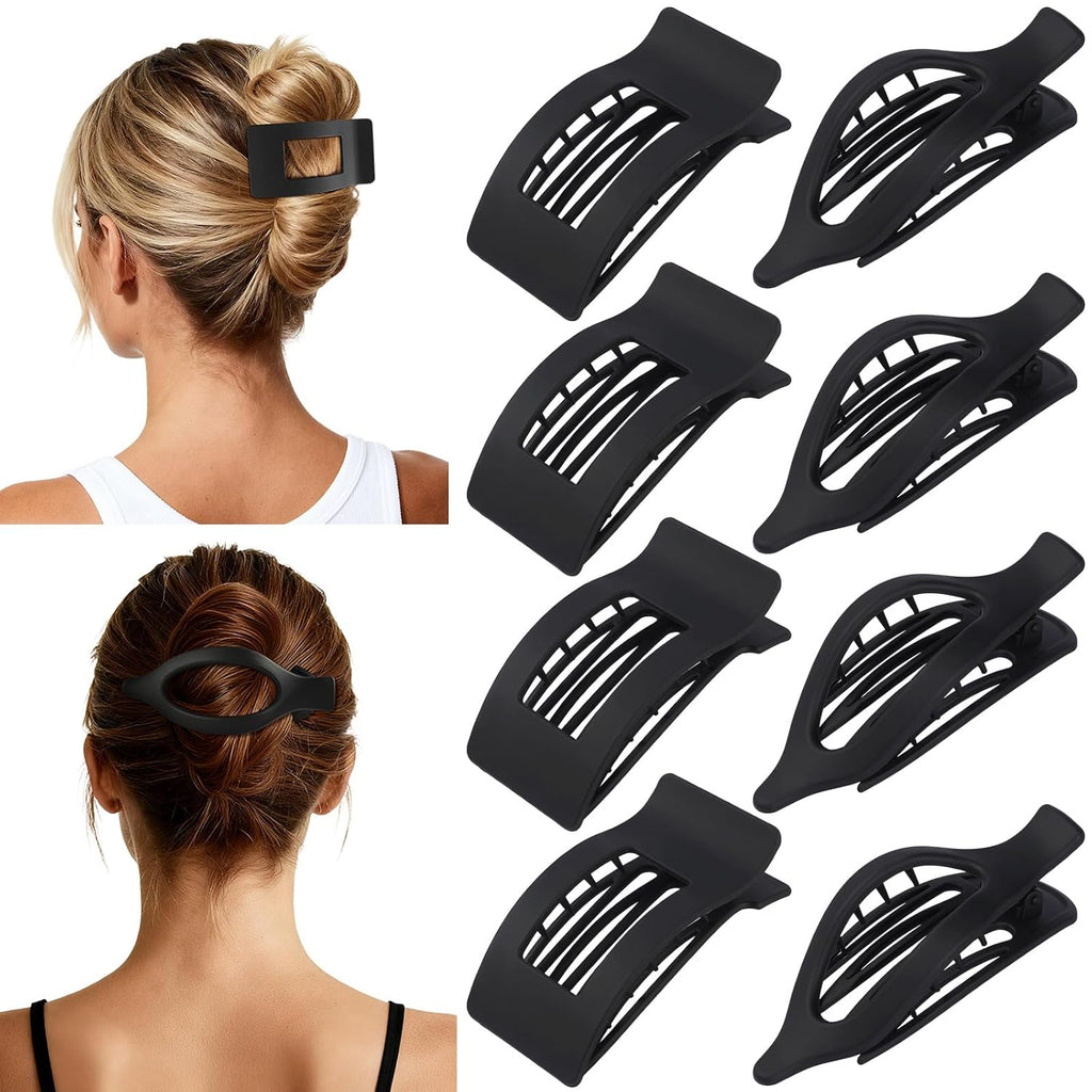 8Pcs French Flat Hair Clips for Women 2 Styles Claw Clips for Girls Matte Flat Hair Claw Clips for Thin and Thick Hair Large Non-slip Strong Hold Hair Accessories for Women (Brown)