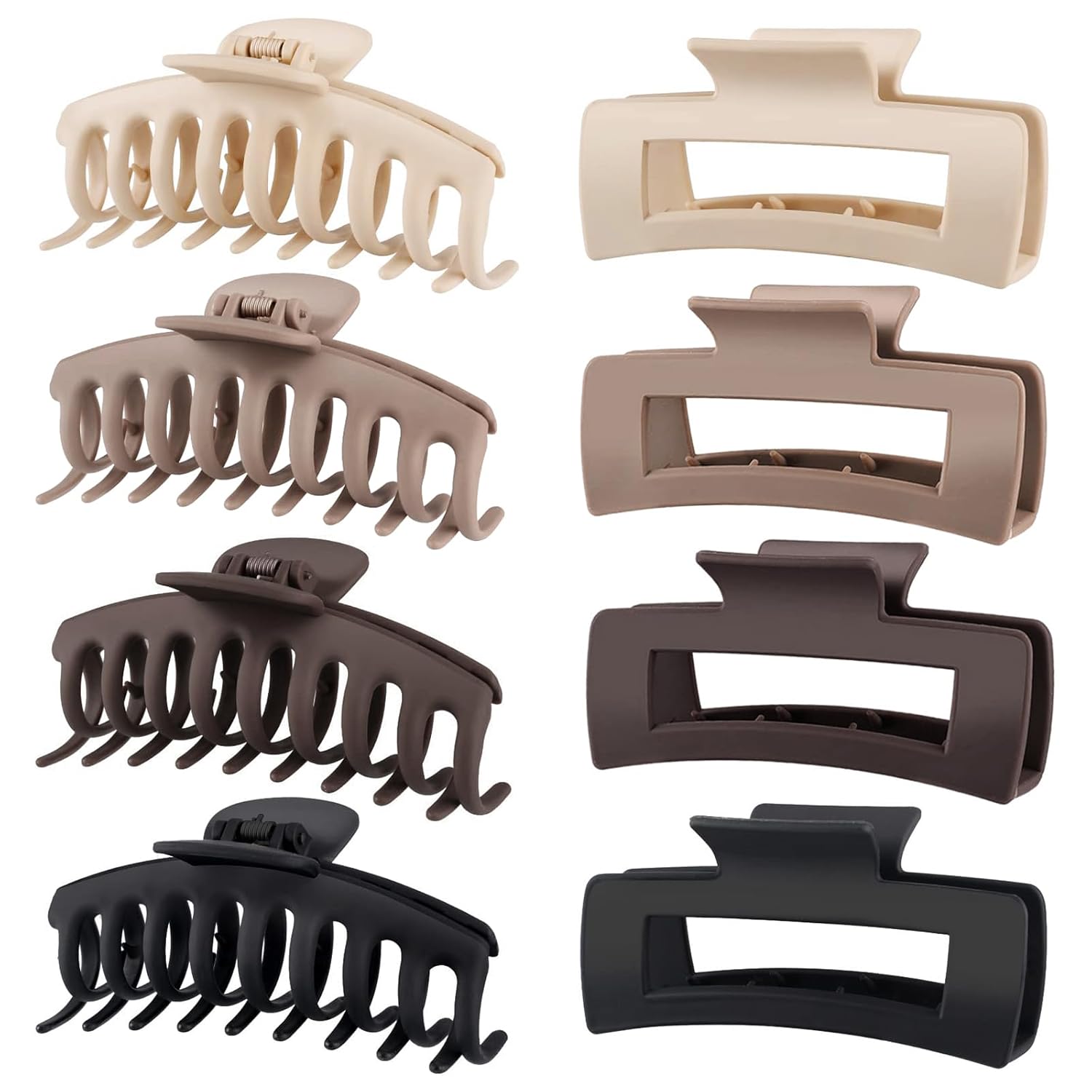 TOCESS 8 Pack Neutral Big Hair Claw Clips for Women Large Claw Clip for Thin Thick Curly Hair 90's Strong Hold 4.33 Inch Nonslip Matte Jumbo Hair Clips