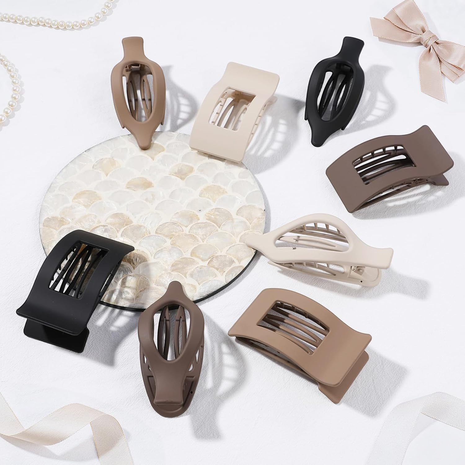 8Pcs French Flat Hair Clips for Women 2 Styles Claw Clips for Girls Matte Flat Hair Claw Clips for Thin and Thick Hair Large Non-slip Strong Hold Hair Accessories for Women (Brown)