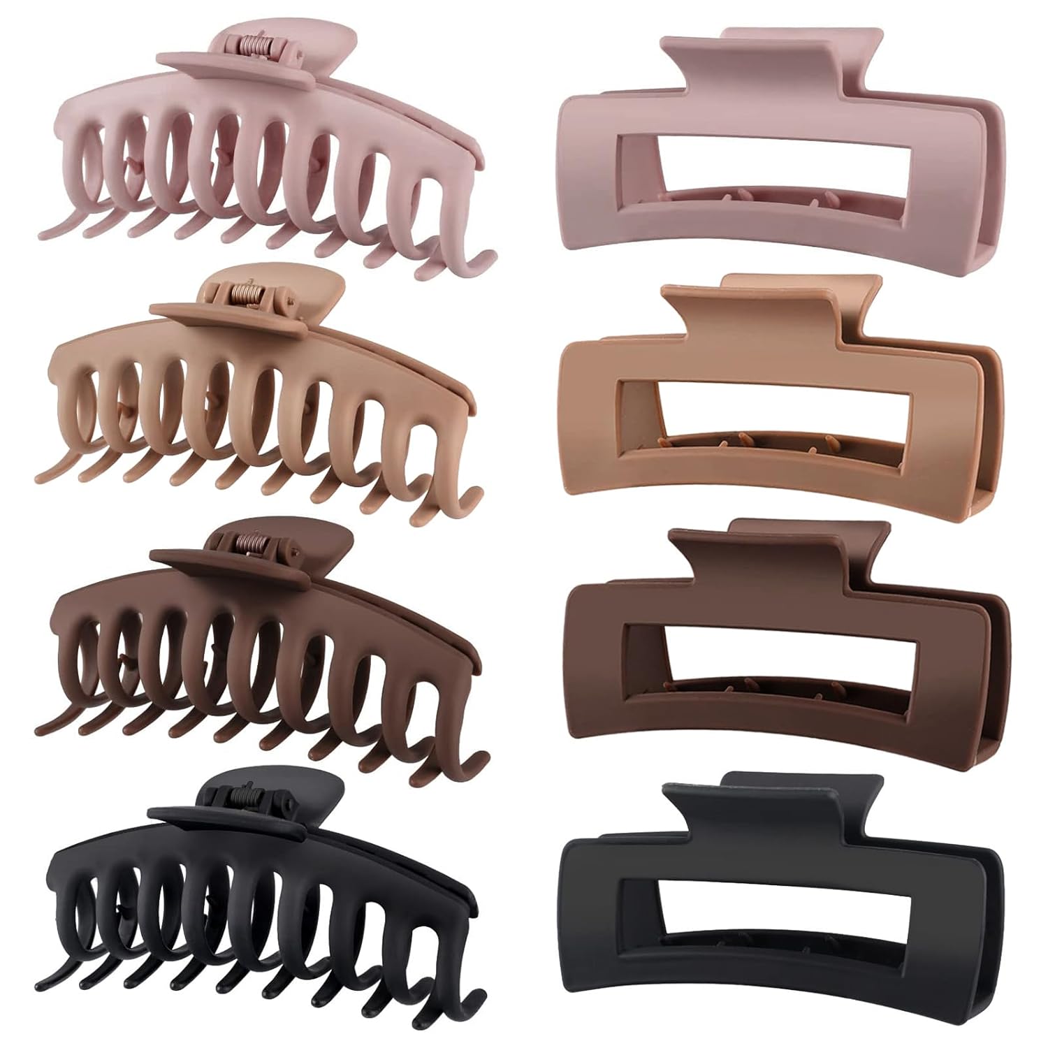 TOCESS 8 Pack Big Hair Claw Clips for Women Large Claw Clip for Thin Thick Curly Hair 90's Strong Hold 4.33 Inch Nonslip Matte Jumbo Hair Clips (8 Pcs)