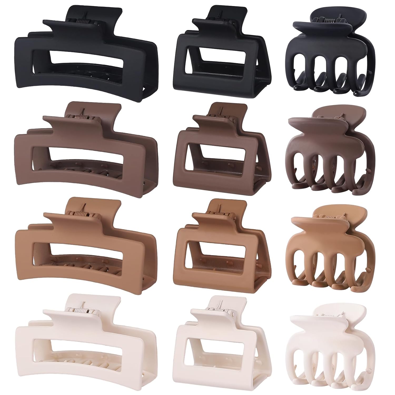 12 Pcs Hair Clips for Women 3 Styles Small Medium Large Claw Clips for Thin Thick Curly Hair. Strong Hold & Non-Slip Clips. Stylish Matte Plastic Hair Accessories Ideal Gifts for Women (Brown)