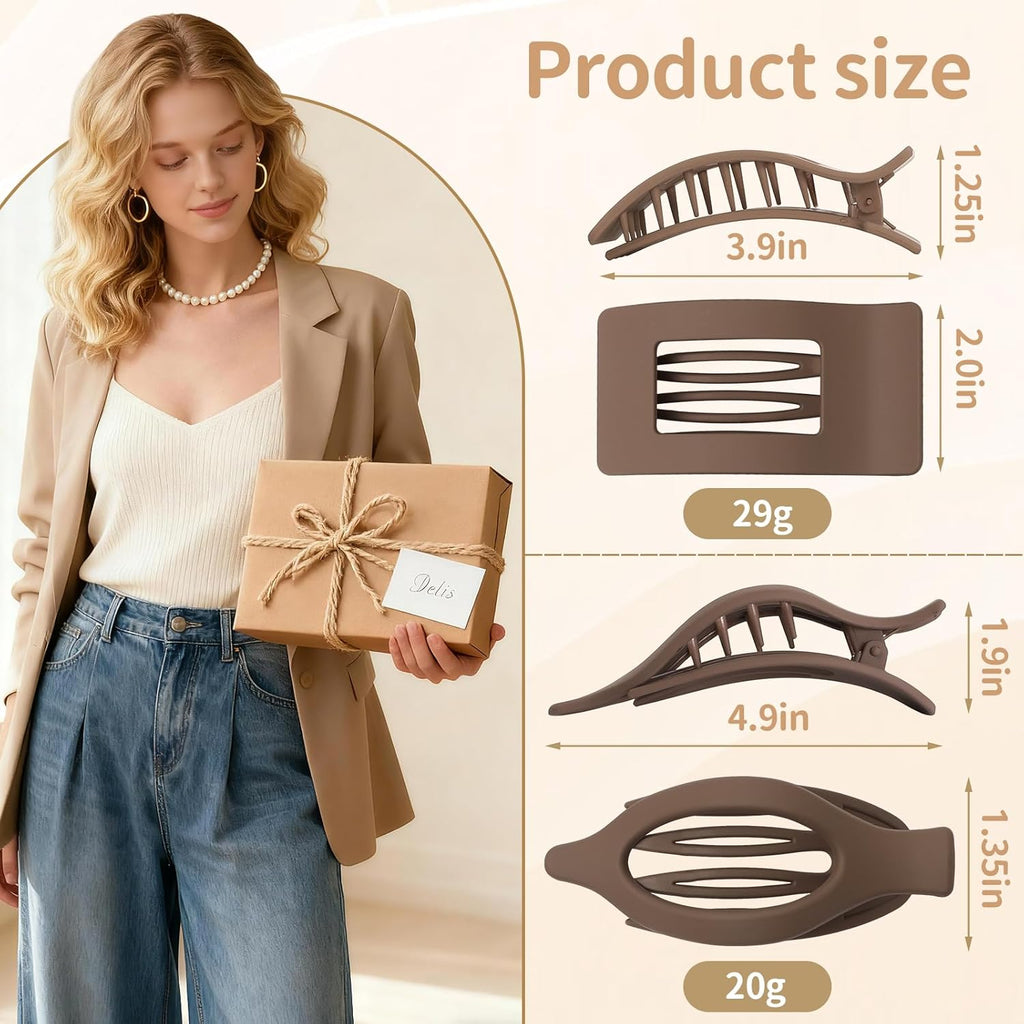 8Pcs French Flat Hair Clips for Women 2 Styles Claw Clips for Girls Matte Flat Hair Claw Clips for Thin and Thick Hair Large Non-slip Strong Hold Hair Accessories for Women (Brown)