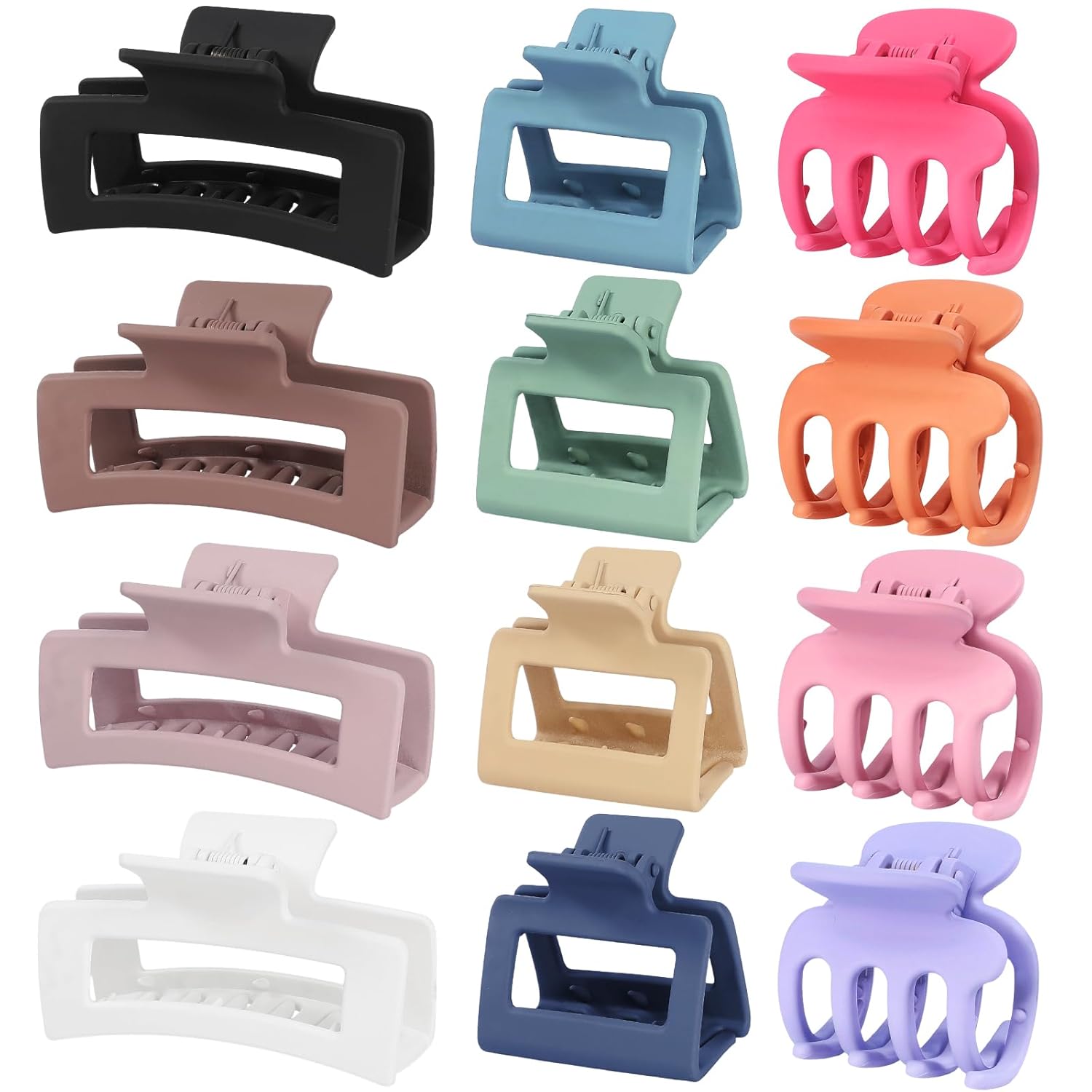 12 Pcs Hair Clips for Women 3 Styles Small Medium Large Claw Clips for Thin Thick Curly Hair. Strong Hold & Non-Slip Clips. Stylish Matte Plastic Hair Accessories Ideal Gifts for Women (Brown)
