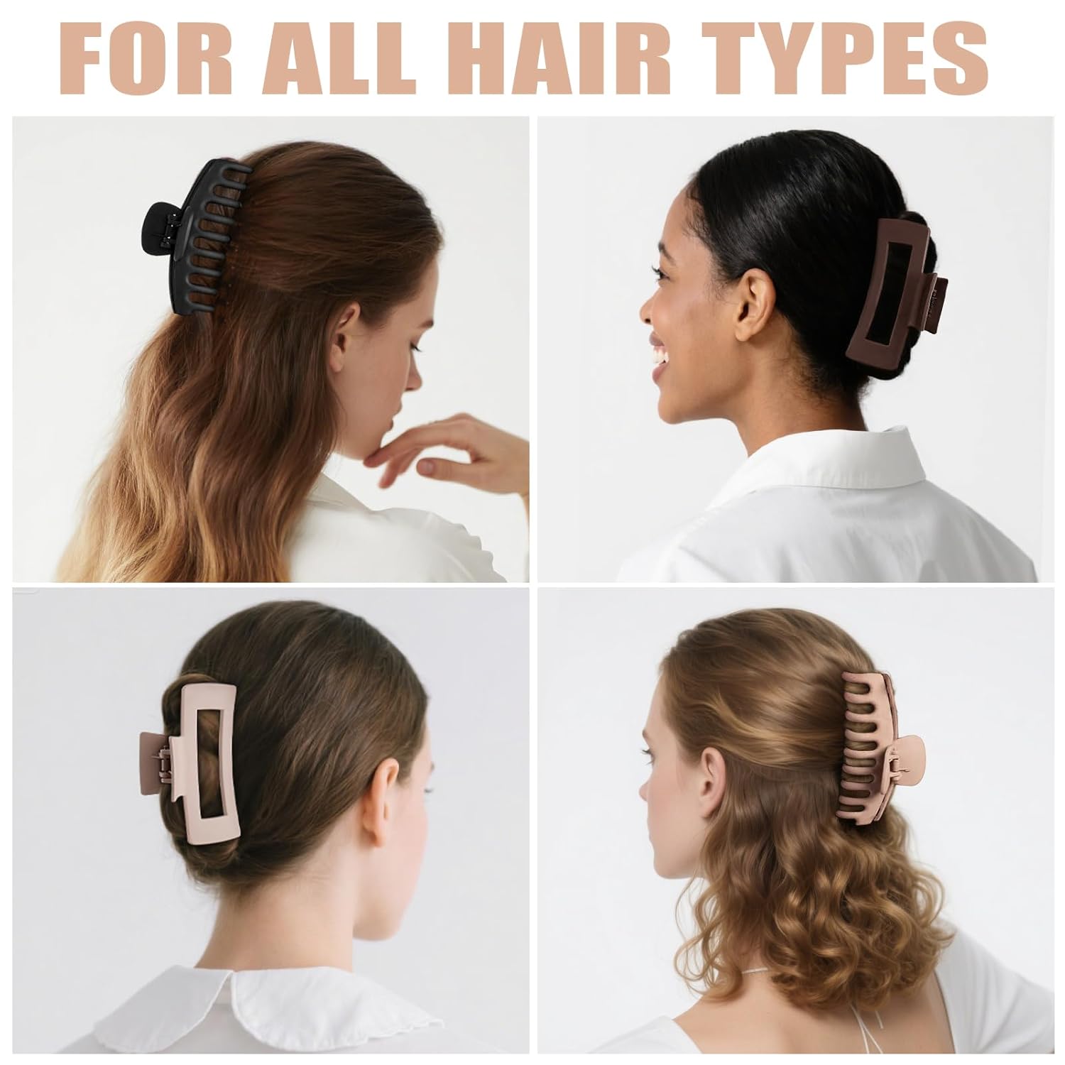 TOCESS 8 Pack Big Hair Claw Clips for Women Large Claw Clip for Thin Thick Curly Hair 90's Strong Hold 4.33 Inch Nonslip Matte Jumbo Hair Clips (8 Pcs)