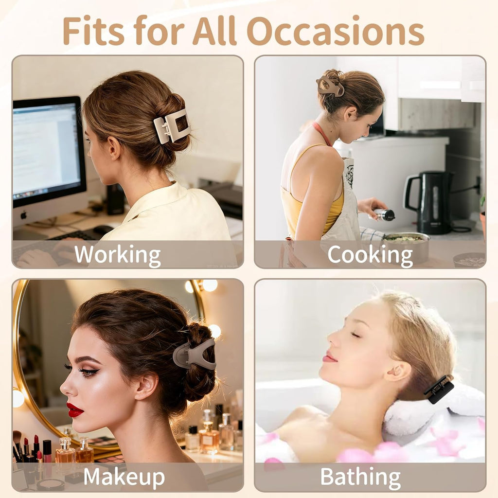 8Pcs French Flat Hair Clips for Women 2 Styles Claw Clips for Girls Matte Flat Hair Claw Clips for Thin and Thick Hair Large Non-slip Strong Hold Hair Accessories for Women (Brown)